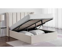 Save On Goods UK 5Ft King Size Ottoman Tall Winged, Natural Fabric Velvet Velour Upholstered Storage Bed Frame