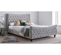 Save On Goods UK 5Ft King Size Sleigh Bed, Chesterfield, Buttoned, Boutique Hotel, Grey Velvet, Fabric Upholstered Bed Frame