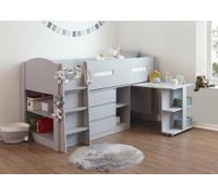 Save On Goods UK Grey Kids Mid Sleeper,wood Bunk Bed Frame,desk,drawers,shelf Storage