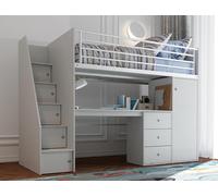 Save On Goods UK Grey Wood Finish Captains High Sleeper Kids Bed Frame.desk,drawers Storage, Wardrobe, Robe, Childs High Sleeper Bunk Bed Frame.