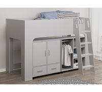 Save On Goods UK Grey Wood Finish Childrens Mid Hi Sleeper Bed Frame Bunk,drawers,robe,storage,shelves