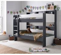 Save On Goods UK Kids Childs Single Grey & White Wood Bunk Bed,wooden Shelf Storage Bed Frame