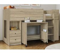 Save On Goods UK Sonoma Oak Wood Finish Mid Sleeper Kids Bunk Bed Frame,desk,drawers,shelf,storage