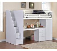Save On Goods UK White Wood Finish Captains High Sleeper Kids Bed Frame.desk,drawers Storage, Wardrobe, Robe, Childs High Sleeper Bunk Bed Frame.