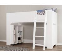 Save On Goods UK White Wood Finish Childrens Mid Hi Sleeper Bed Frame Bunk,drawers,robe,storage,shelves