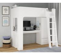 Save On Goods UK White Wood Finish High Sleeper Kids Bed Frame.desk,drawers,wardrobe Storage