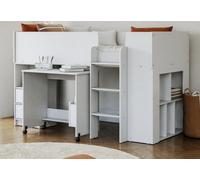 Save On Goods UK White Wood Finish Mid Sleeper Kids Bunk Bed Frame,desk,drawers,shelf,storage