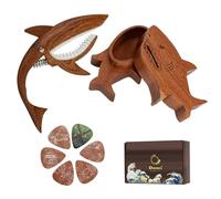 "Save Our Oceans" Shark Guitar Capo Gift Set-1 Wood-Finish Shark-Shaped Capo&1 Shark-Shaped Guitar Pick Holder with 6 Picks (5 Shark Food+1 Ocean Trash)-Fun Eco Educational Music Gift for Eco-Warriors