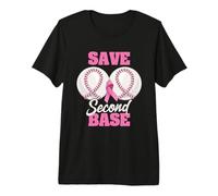Save Second 2nd Base Funny Baseball Breast Cancer Awareness Premium T-Shirt