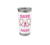 Save Second 2nd Base Funny Baseball Breast Cancer Awareness Stainless Steel Insulated Tumbler