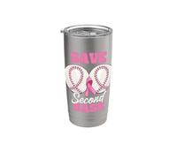 Save Second 2nd Base Funny Baseball Breast Cancer Awareness Stainless Steel Insulated Tumbler