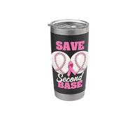 Save Second 2nd Base Funny Baseball Breast Cancer Awareness Stainless Steel Insulated Tumbler