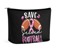 Save Second Football Pink Ribbon Breast Cancer Awareness Makeup Bag PU Travel Storage Bag Pouch Waterproof Zipper Toiletry for Women 6.8x5.9 in