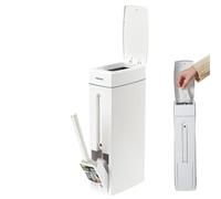 Save Space Bathroom Trash Bin With Toilet Brush | Narrow Waste Can With Lid | Modern Slim Design Necessary Bathroom Accessories | Compact Garbage Can For Small Spaces