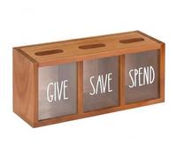 Save Spend Give Bank for Kids - Wall-mounted Kids Savings Bank with Clear Acrylic Panel & Magnetic Closure, Brown Save Spend Give for