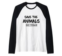 Save The Animals Go Vegan - Love Veggies, Vegetarian, Peace Raglan Baseball Tee