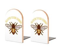 Save The Bees Bookends Decorative Print Wood Book Ends for Shelve Pack of 1 Pair
