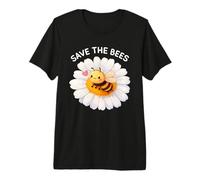 Save The Bees Cute Kawaii Bee Yellow Daisy Flower Premium T-Shirt