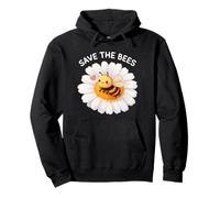 Save The Bees Cute Kawaii Bee Yellow Daisy Flower Pullover Hoodie