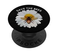 Save The Bees Daisy & Bee White and Yellow Blossom Flower PopSockets Adhesive PopGrip