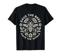 Save The Bees Save The World Floral Bee T-Shirt