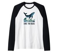 Save The Blues Cute Blue Whale Lover Ocean Marine Life Waves Raglan Baseball Tee