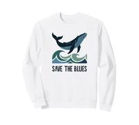 Save The Blues Cute Blue Whale Lover Ocean Marine Life Waves Sweatshirt