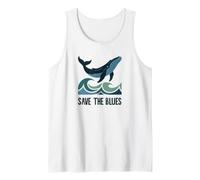 Save The Blues Cute Blue Whale Lover Ocean Marine Life Waves Tank Top