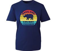 Save The Chubby Unicorn T-Shirt Rhinoceros Vintage Funny Animal Lovers Unisex Gift Tee Top (Navy, L)