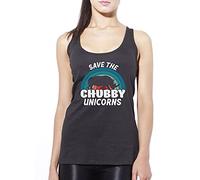 Save the Chubby Unicorns - Womens Vest Tank Top - Retro Rhino Animal S Black