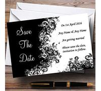 Save The Date Cards Black White Swirls Personalised with Envelopes - Any Custom Text for Any Occasion