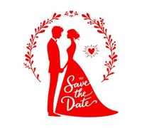 Save The Date Featuring Silhouettes of Couples with Elegant Design Elements Wall Stickers 42x47.2cm Waterproof Red
