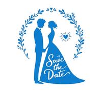 Save The Date Featuring Silhouettes of Couples with Elegant Design Elements Wall Stickers 67.2x75.5cm Multiple Size Options Blue