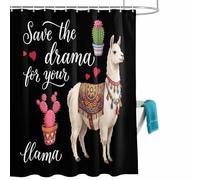 Save The Drama for Your Llama Shower Curtain for Bathroom, Cactus Camel Love Summer Waterproof Cloth Fabric Bathroom Accessories Set with 12 Rust Proof Plastic Hooks, 36” x 72”