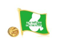 Save The Earth Save The Future Golden Metal Flag Lapel Pin Badge