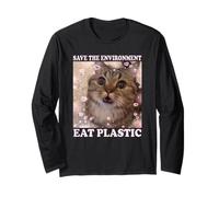 Save The Environment Eat Plastic Cat - Eat Plastic Long Sleeve T-Shirt