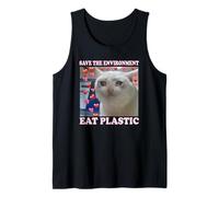 Save The Environment Eat Plastic Cat - Eat Plastic Tank Top