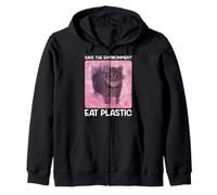 Save The Environment Eat Plastic Cute Cat Meme Zip Hoodie
