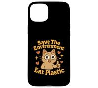 Save The Environment Eat Plastic Funny Cat Meme Case for iPhone 15 Plus