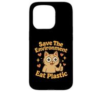 Save The Environment Eat Plastic Funny Cat Meme Case for iPhone 15 Pro