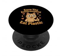 Save The Environment Eat Plastic Funny Cat Meme PopSockets Adhesive PopGrip