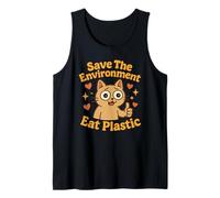 Save The Environment Eat Plastic Funny Cat Meme Tank Top