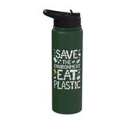 Save The Environment Eat Plastic Stainless Steel Insulated Water Bottle