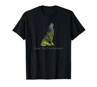 Save The Environment Wolf Silhouette Environment Protection Value Graphic T-Shirt, Men, Black, L