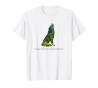 Save The Environment Wolf Silhouette Environment Protection Value Graphic T-Shirt, Men, White, XL
