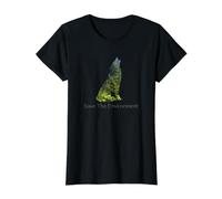 Save The Environment Wolf Silhouette Environment Protection Value Graphic T-Shirt, Women, Black, XL