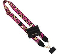 Save the Girls Original Clip and Go Phone Strap (Leopard - Pink/Black - Black Pouch) - Crossbody Phone Strap Chain with Zipper Wallet Pouch - Phone Lanyard