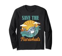 Save the Narwhals Vintage Coastal Ocean Wildlife Art Design Long Sleeve T-Shirt