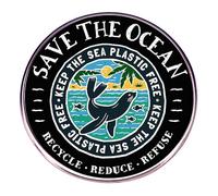 Save the ocean Lapel Pin with whale,turtle,seal recycle reduce refuse, keep the sea plastic free, M, Stainless Steel, no gemstone