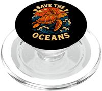 Save the Oceans, Turtle Art Retro Sea and Sunset PopSockets PopGrip for MagSafe